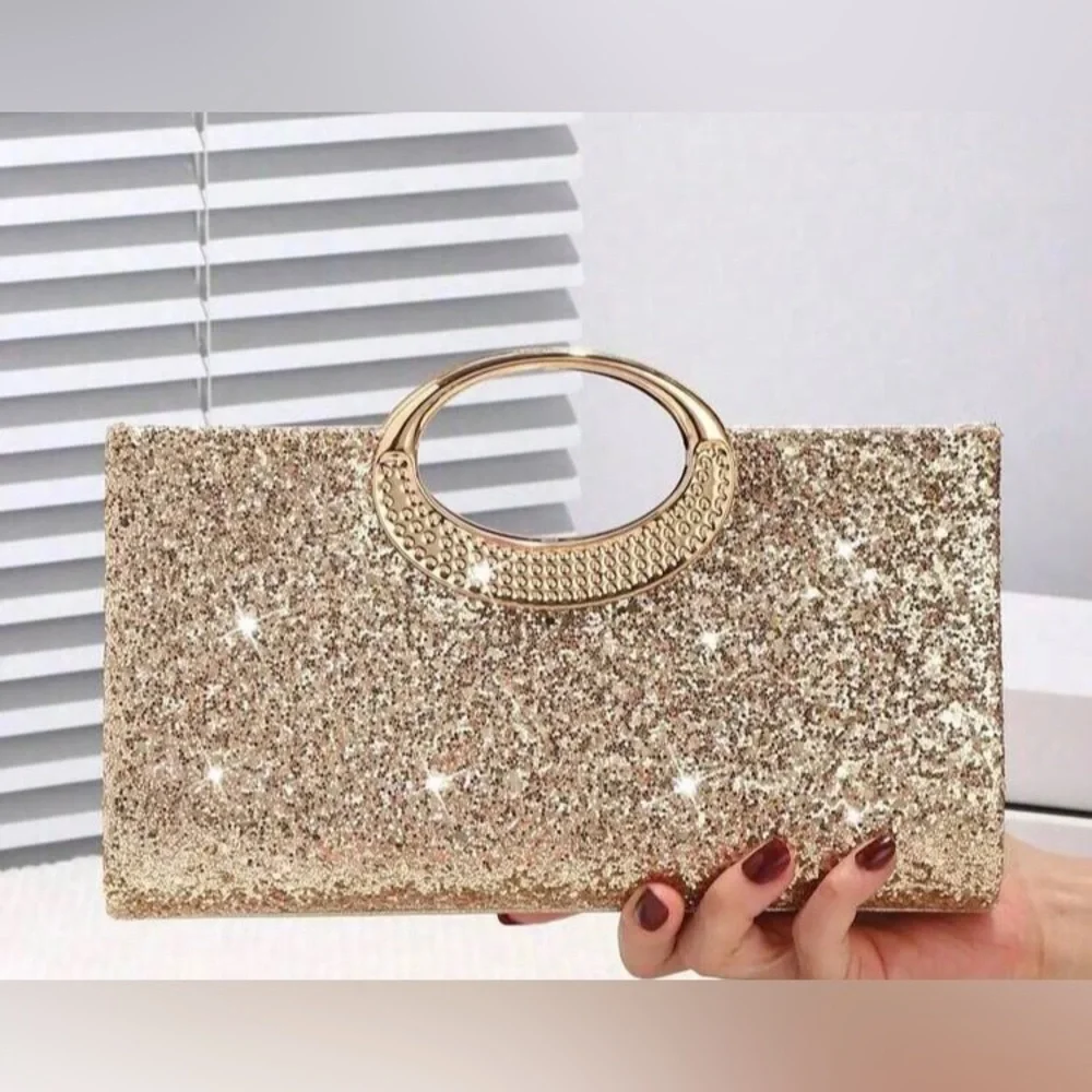 Gold Glitter Evening Clutch Handbag